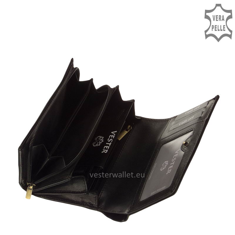 Elegáns Vester női bőr pénztárca VLN604 fekete belülről